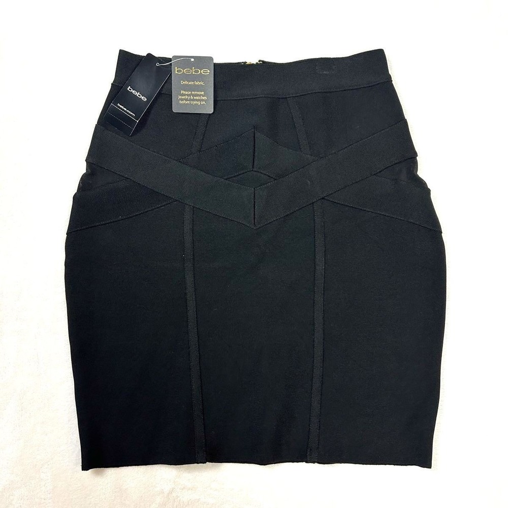 Bebe Women's Black Micah Mesh Bandage‎ Mini Skirt NWT Sz S